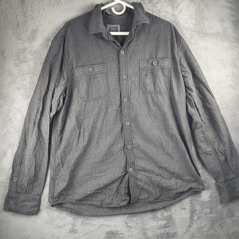 Converse Long Sleeve Button Up Shirt Size XL ONE STAR DARK GREY